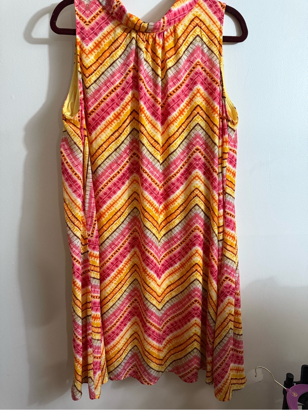 Sleeveless Chevron Swing Dress in Pink & Yellow